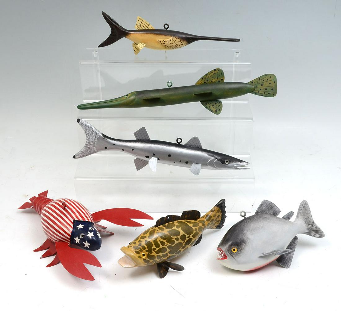 SIX RICHARD ADDIS HAND-CARVED AND PAINTED FISH DEC (1 of 3)