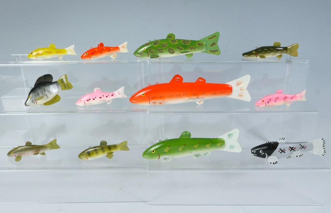 TWELVE PIECE FISH DECOY LOT TO INCLUDE LAURENCE BETHEL (1 of 3)