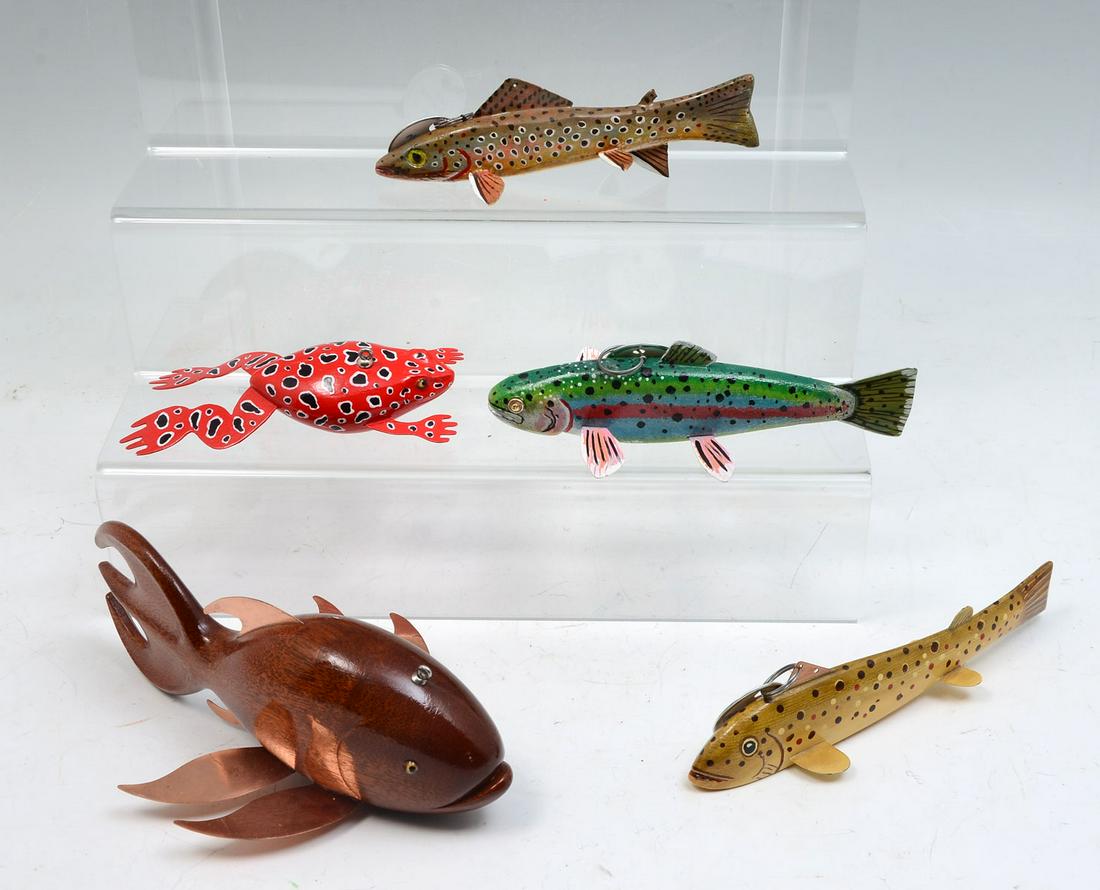 FIVE HAND-CARVED AND PAINTED FISH DECOYS (1 of 3)