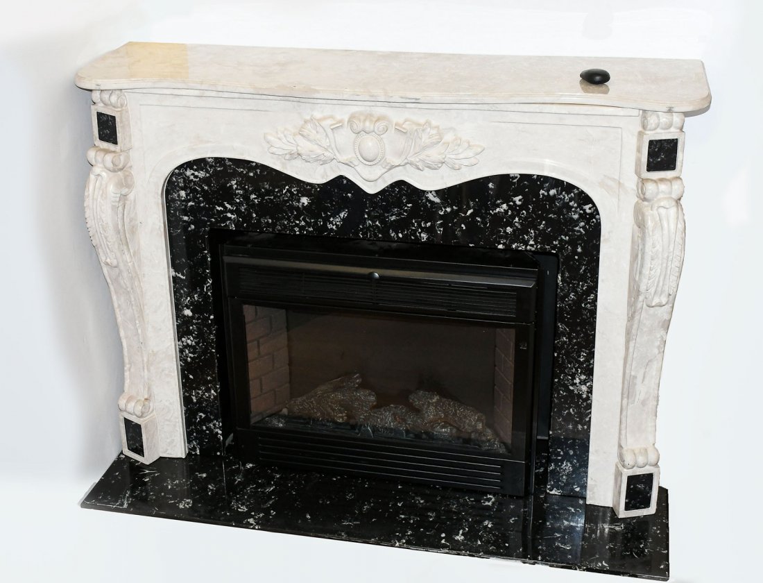 CAST STONE FIREPLACE SURROUND WITH ELECTRIC FIRE (1 of 7)