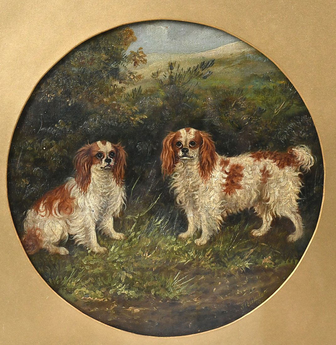 19TH CENTURY PORTRAIT PAINTING OF A PAIR OF SPANIELS (1 of 3)