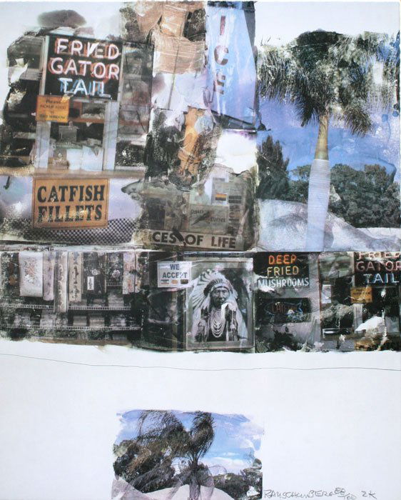 ROBERT RAUSCHENBERG COLOR OFFSET LITHOGRAPH: RAUSCHENBERG, Robert, (American, 1925-): "Catfish Tales", Offset Lithograph, 21 1/2" x 24", pencil signed, numbered 88/100, dated 2000, unframed, under plastic with acid-free backing.