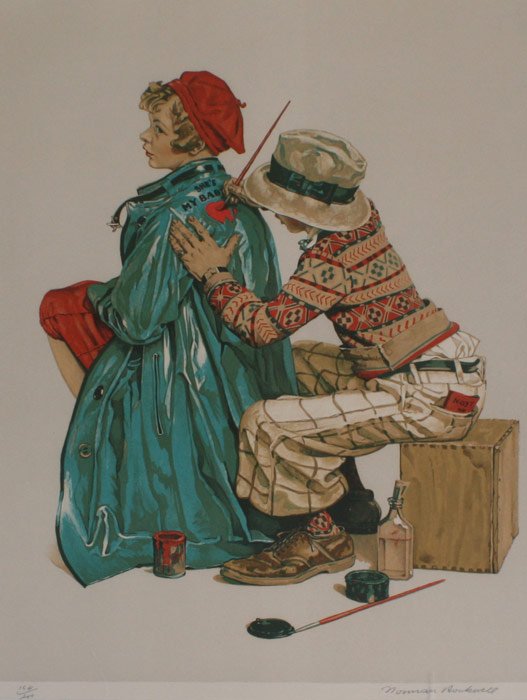 ROCKWELL SHE'S MY BABY LITHOGRAPH: ROCKWELL, Norman, (American, 1894-1978): "She's My Baby", Lithograph, sight size 27" x 13 3/4", pencil signed and numbered 164/200, signed with certificate of Saturday Evening Post cover, framed, 36" 