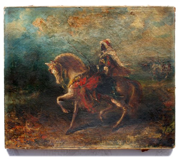 LUMLEY ORIENTALIST PAINTING: LUMLEY, Augustus Savile, (Britain,-1899): Orientalist Arab on Horseback, Oil/Canvas, 10" x 12", signed, unframed.