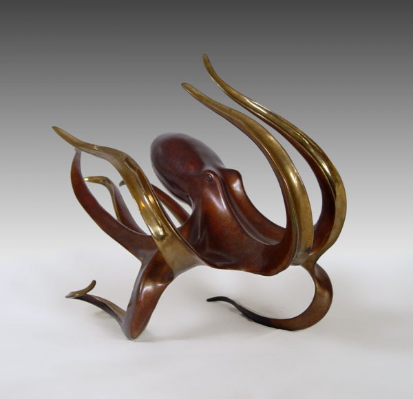 DOUGLAS WYLIE OCTOPUS BRONZE: WYLIE, Douglas, (American, 1952-): Octopus, Bronze, 14" h., 25" w., signed and dated '96, numbered 20/200.