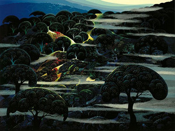 EYVIND EARLE GARDEN OF EDEN SERIGRAPH 1/350: EARLE, Eyvind, (American, 1916-2000): "Garden of Eden", Serigraph, sight size 23 1/2" x 31 1/2", Image Size 24" x 32", Paper Size, 30" x 38", signed and numbered 1/350, professional framing, 35" x 43"
