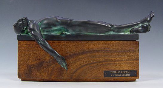 A.T. SCHOMBERG BRONZE VETERANS MEMORIAL: SCHOMBERG, Auldwin Thomas, (American, 1943-): Veterans Memorial Bronze, 8'' h. x 14'' x 4'', incised signature, numbered 3/18, dated 1986. From the Dr. Andrew Haraway Collection.