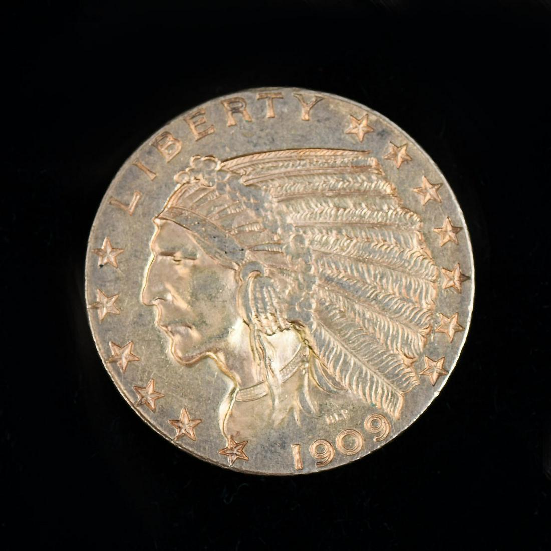 1909-D UNITED STATES $5 INDIAN HEAD GOLD COIN: 1909-D UNITED STATES $5 INDIAN HEAD GOLD COIN: United States Indian Head five dollar gold coin. Ungraded.