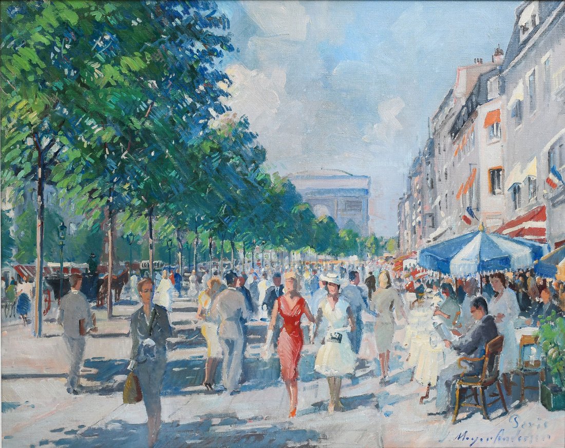 JOHAN MEYER ANDERSON PARISIAN STREET SCENE PAINTING: ANDERSEN, Johan Meyer, (Danish, 1918-2005): Parisian Street Scene, Oil/Canvas, 20'' x 26'', signed lower right and inscribed Paris, framed, 25.5'' x 30.5''.