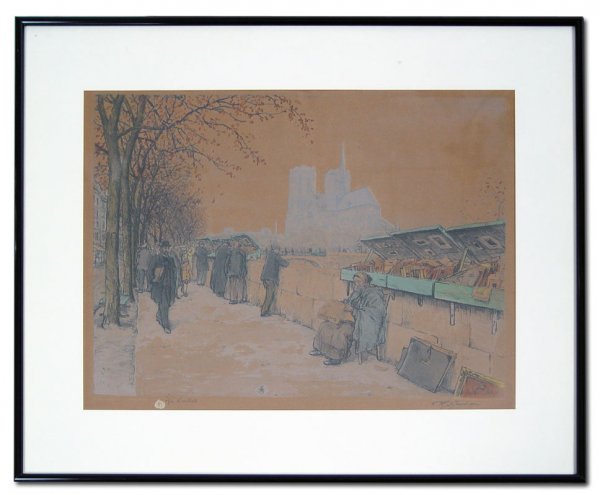 T.F. SIMON AQUATINT: SIMON, Tavik Frantisek, (Czech, 1877-1942): French Quay Scene, Artist Proof Etching & Aquatint, sight size 13" x 16", pencil signed, with cipher, framed, 19" x 21 1/2".