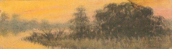 DRYSDALE BAYOU PAINTING NEW ORLEANS ARTIST: DRYSDALE, Alexander John, (American, 1870-1934): Bayou River Landscape, Watercolor, 5 7/8" x 20 1/8", signed, unframed.