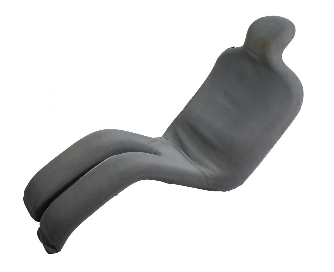 MID-CENTURY OLIVIER MOURGUE BOULOUM LOUNGE CHAIR: MID-CENTURY OLIVIER MOURGUE BOULOUM LOUNGE CHAIR: Mid-century modern Olivier Mourgue "Bouloum" anthropomorphic lounge chair in fiberglass, having gray upholstery.over foam. Produced by Airbourne Franc