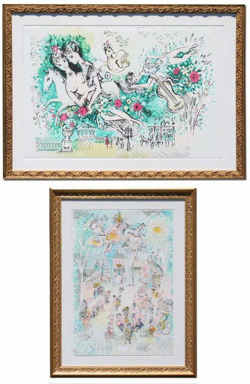 2 COBELLE LITHOGRAPHS: COBELLE, Charles, (French, 1902-1994): 2 Lithographs After Chagall by Cobelle, 22" x 34", pencil signed, numbered 234/500, framed 30 1/2" x 42". The second is approximately 32" x 22", signed and numbe