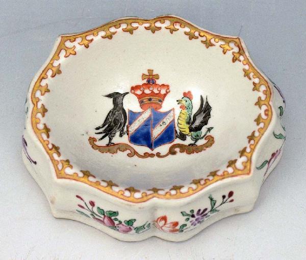 SAMSON PORCELAIN SALT TRENCH: SAMSON PORCELAIN SALT TRENCH: 1 1/2"h. x 3 3/8"l.