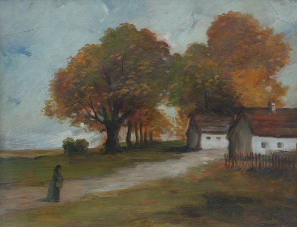 ERN MARKO LANDSCAPE OIL PAINTING: MARKO, Ern (Hungarian, 1868-1945): Figure in Landscape, OIL/Board, sight size 15 1/2" x 21", signed, framed 21 1/2" x 27".