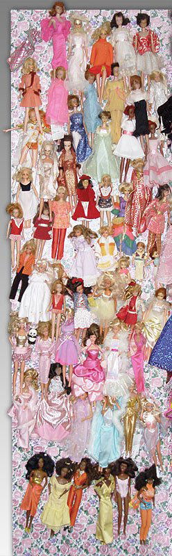 COLLECTION OF 57 VINTAGE BARBIE DOLLS: COLLECTION OF VINTAGE BARBIE DOLLS: Second of 2 lots. Approx. 57 dolls. Attached to board. We are not Barbie experts. Estate found. Pictures tell the story.