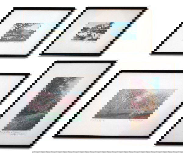 4 PC HAND TINTED NUTTING COLLECTION: NUTTING, Wallace, (American, 1861-1941): 4 piece Hand Tinted Photo collection to include "A Vermont River", image size 4 1/2" x 6 1/2", framed 12" x 15", "A Favorite Corner", image size 4 1/2" x 6 1/2