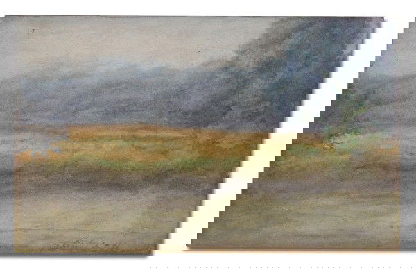 E.T. HURLEY WATERCOLOR PAINTING: HURLEY, Edward Timothy, (American, 1869-1950): Meadow Landscape, Watercolor, 5 1/2" x 9", pencil signed, framed, 7 1/2" x 10".