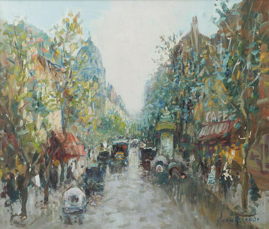 MERIO AMEGLIO LE PONT DU GRATELET PAINTING: AMEGLIO, Merio, (French/Italian, 1897-1970): "Le Pont Du Gratelet", Oil/Canvas, 18" x 21", signed lower right, signed and titled verso, framed, 23.5" x 26.75".