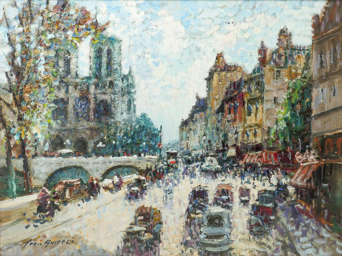MERIO AMEGLIO "LE PONT ST MICHEL" PARIS PAINTING: AMEGLIO, Merio, (French/Italian, 1897-1970): "Le Pont St. Michel"", Oil/Canvas, 21" x 28.75"", signed lower left, titled and signed verso, framed, 26.5" x 33.5".