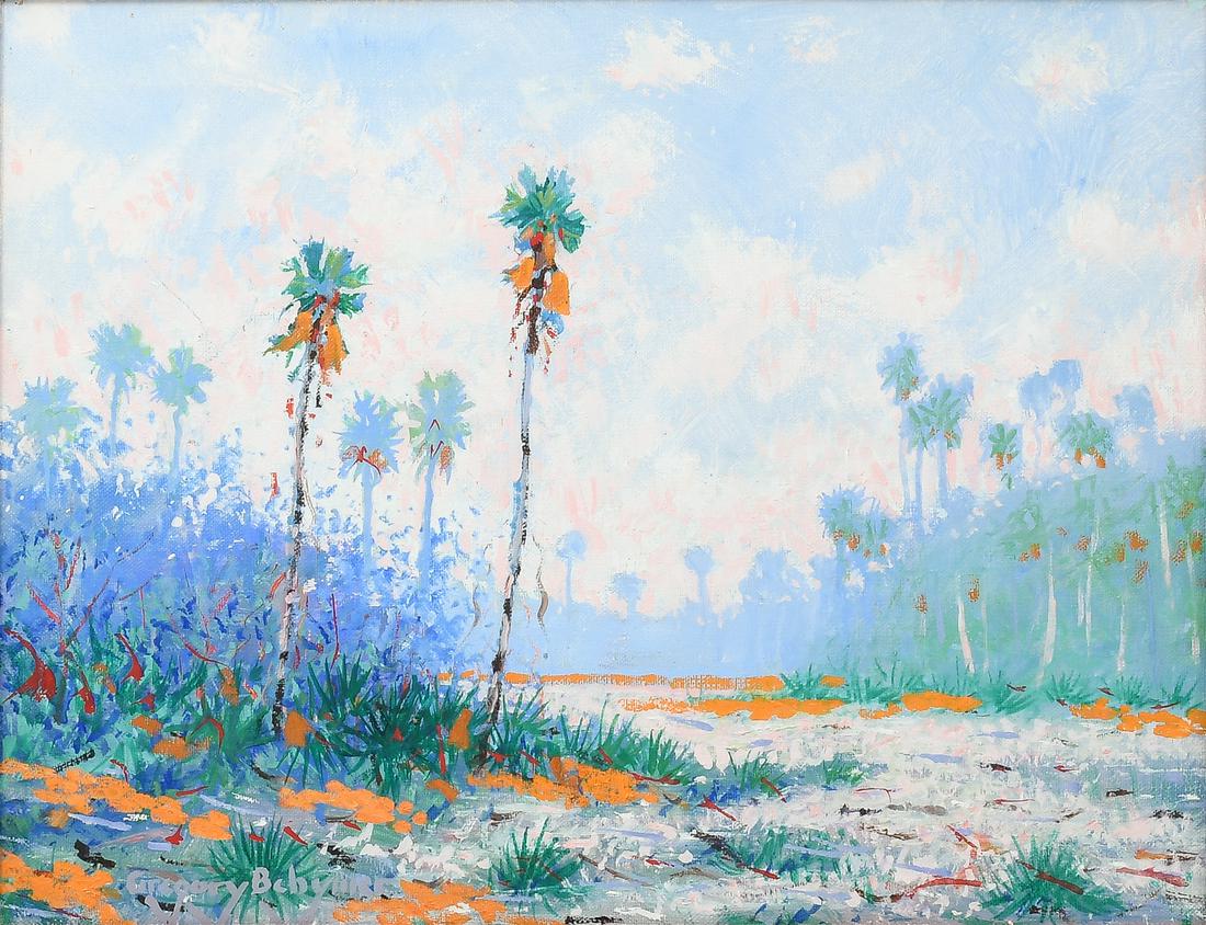 GREG BEHYMER SAINT JOHN'S RIVER FLROIDA PAINTING: BEHYMER, Gregory Lee, (American, b. 1952): Cloudy Day, Saint John's River, Florida, 2008, Oil/Canvas, 14'' x 18'', signed lower left, signed titled and dated verso, framed, 15.75'' x 20''.