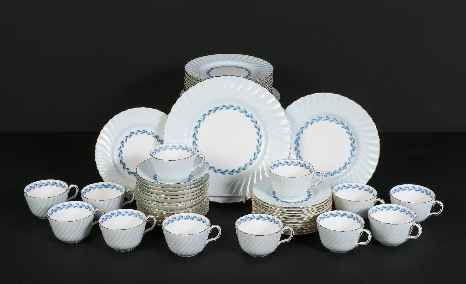 61 PC. MINTON "CHEVIOT BLUE" CHINA SET: 61 PC. MINTON "CHEVIOT BLUE" CHINA SET: Comprising; 12- Dinner plates, 13- Salad plates, 12- Bread plates, 12- Cake plates, & 12- Saucers.
