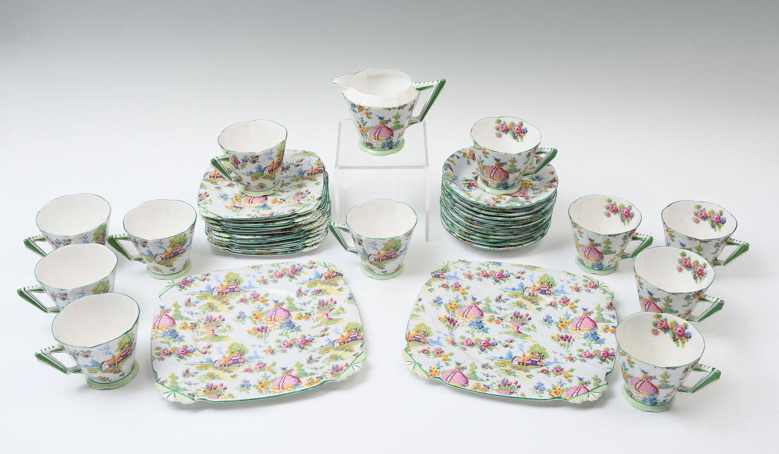 38 PC. ROYAL ALBERT ''LADY-GAY'' CHINTZ CHINA: 38 PC. ROYAL ALBERT "LADY-GAY" CHINTZ CHINA: Comprising; 11- Cups, 12- Saucers, 12- Cake plates, 2- Luncheon plates, & 1- Creamer.