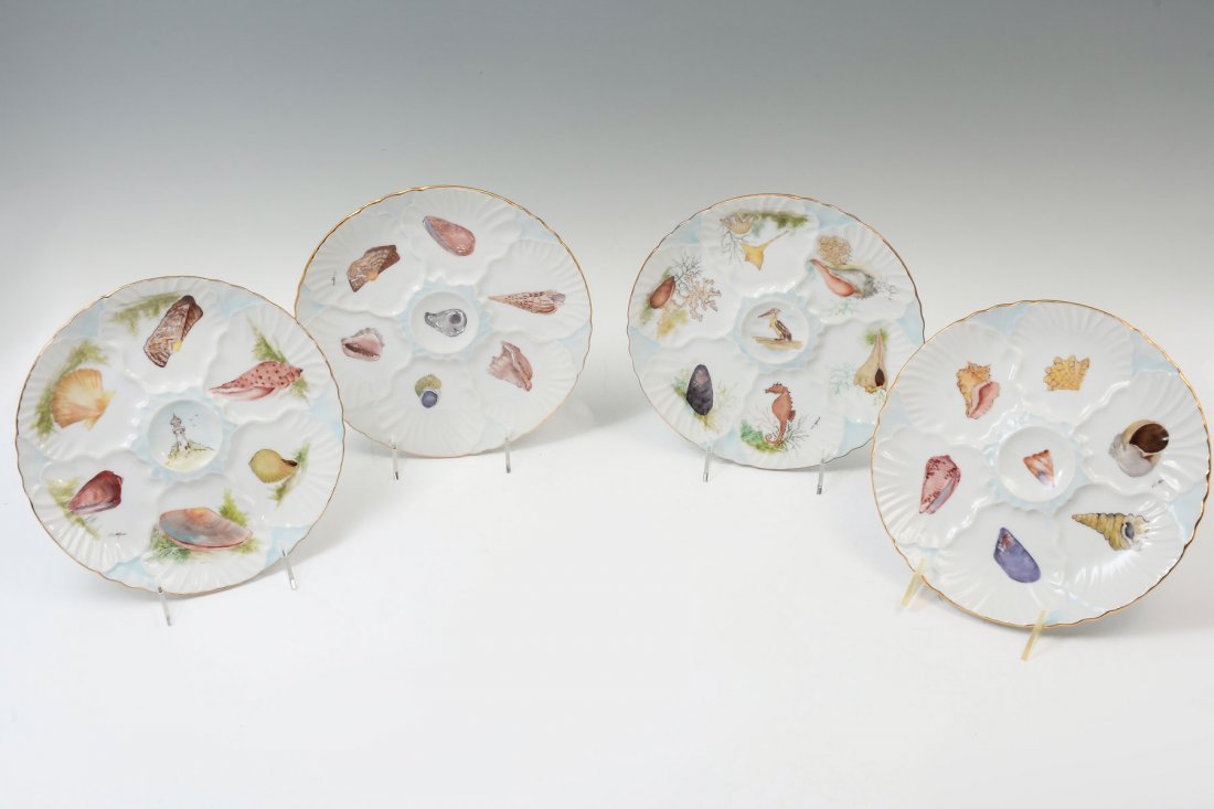 4 PC. VERA ALONSO OYSTER PLATES: 4 PC. VERA ALONSO OYSTER PLATES: 4 Oyster plates, having hand-painted Shell, Aquatic life, & Lighthouse motif. Each is artist signed. Approx. 1" h x 9.5" dia.