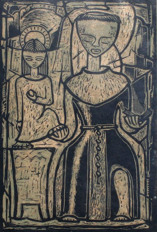 ANGEL BOTELLO PUERTO RICO WOODCUT: BOTELLO, Angel, (Puerto Rican, 1913-1986): "Santos de Puerto Rico", Woodcut, 14 1/4" x 9 1/4", pencil signed, titled, numbered g5, framed, 22 1/2" x 17".