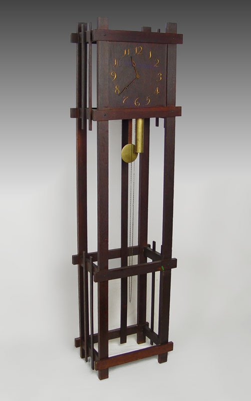 53 OAK ARTS & CRAFTS MISSION STYLE GRANDFATHER CLOCK