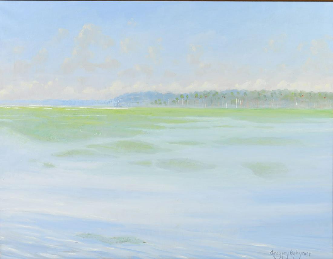 LARGE GREGORY BEHYMER SAINT JOHN'S RIVER FLORIDA P: BEHYMER, Gregory Lee, (American, b. 1952): ''Saint John's River, Florida'', Oil/Canvas, 30'' x 40'', signed lower right, signed, titled, and dated 1998-2002 on the stretcher verso, framed, 36.5'' x 46