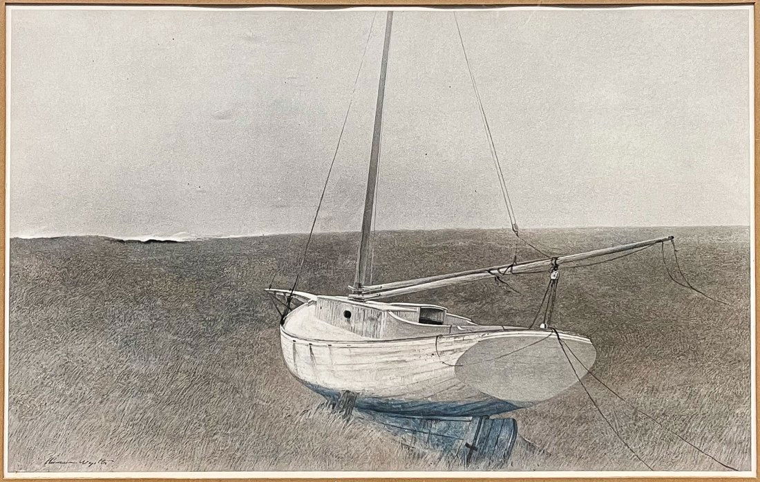 ANDREW WYETH REGISTRY EDITION MASTER PRINT "BELOW: WYETH, Andrew, (American, 1917-2009): "Below Dover", Registry Edition Master Print from the New York Graphics Society, sight size 10.25" x 16.25", Certificate of Authenticity affixed verso, framed, 16
