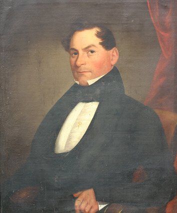 19TH C AMERICAN SCHOOL PORTRAIT OF A GENTLEMAN: 19TH CENTURY AMERICAN SCHOOL PORTRAIT OF A GENTLEMAN: Strongly resembling the work of Samuel Morse or Chester Harding, O/C, 29 1/2" x 24 1/2", no visible signature, encased in faux grain painted frame