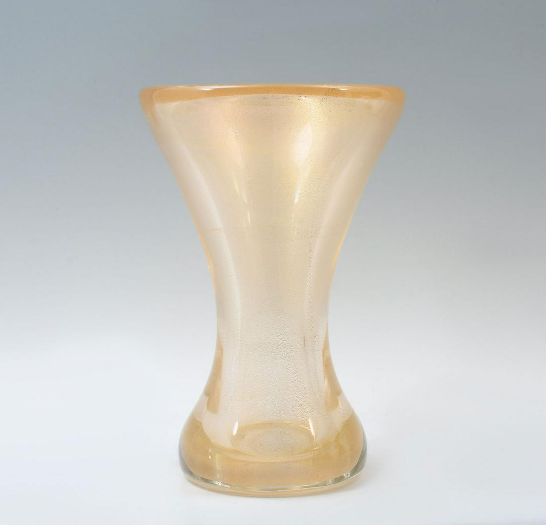 ELSA PERETTI GOLD SHIMMER MURANO GLASS VASE: ELSA PERETTI GOLD SHIMMER MURANO GLASS VASE: Elsa Peretti for Tiffany & Co., 20th century. Flared vase with thick walls, having heavy gold flake. Etched "Elsa Peretti for Tiffany" at underside. Approx