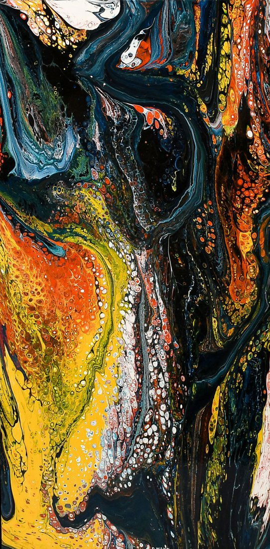 RICHARD MANN ''YELLOW COMPOSITION B'': MANN, Richard, (American, 20th Century): "Yellow Composition B", Acrylic/Board, 23" x 11", signed in the bottom margin, Merrill Chase Certificate of Authenticity affixed verso, framed, 25.5" x 13.5".