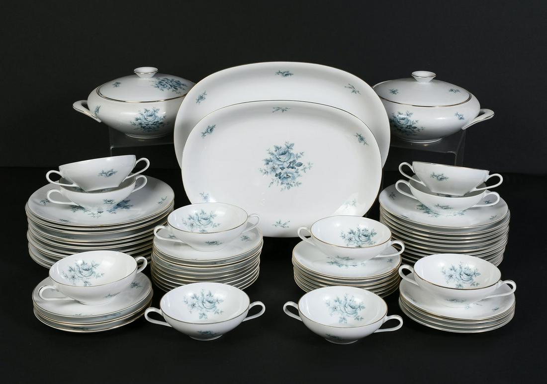 62 PC. MID-CENTURY MODERN KPM ''KRISTER'' CHINA: 62 PC. MID-CENTURY MODERN KPM "KRISTER" CHINA: Comprising; 12- Salad plates, 10- Double handled soup bowls, 11- Dinner plates, 11- Cake plates, 14- Soup underplates, 2- Covered vegetable dishes, & 2-