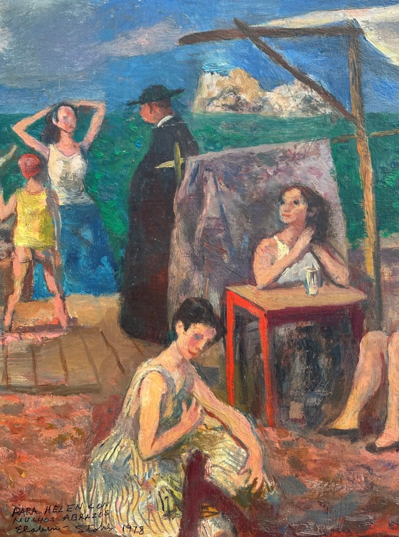 BEN STAHL SPANISH DOCK SCENE PAINTING: STAHL, Benjamin, (American/Mexican, 1910-1987): Spanish Dock Scene, Oil/Board, 11" x 8.25", signed and dedicated lower left, dated 1978, titled verso, framed, 17" x 13.5".