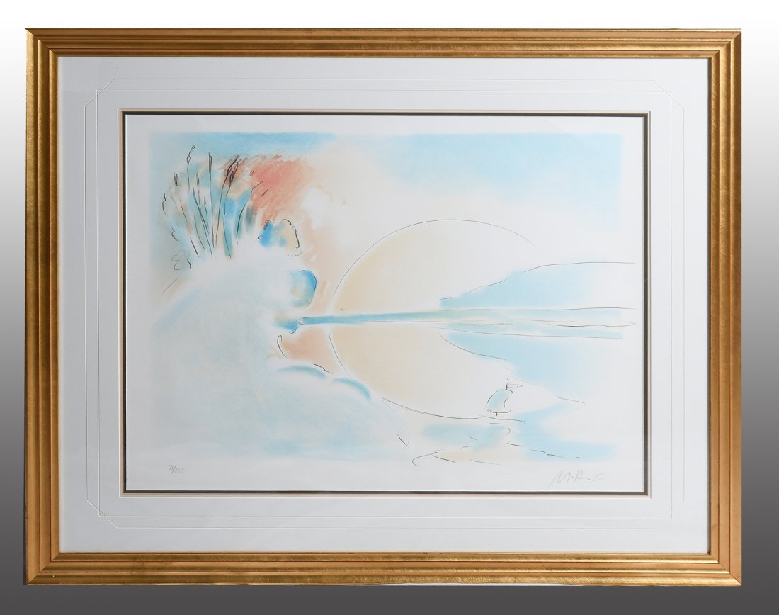 PETER MAX LITHOGRAPH "LAND OF SUNSHINE": MAX, Peter, (American/German, b. 1937): "Land of Sunshine," Lithograph, sight size 20.5" x 25.5", pencil signed lower right, numbered 76/200 lower left, framed, 30.5" x 35.5".