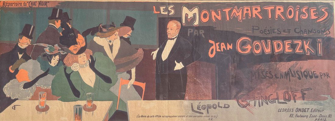 GEORGES DE FEURE POSTER FOR JEAN GOUDEZKI: GEORGES DE FEURE POSTER FOR JEAN GOUDEZKI LES MONTMARTROISES: Interior Cabaret Scene Depicting Jean Goudezki (Actually Edouard Dewey, a barrister who adopted this exotic Russian name). Dewey was a con
