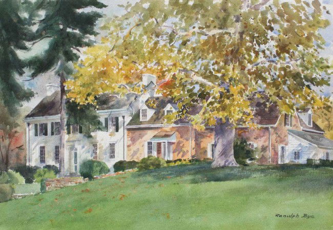 RANULPH BYE LANDSCAPE PAINTING: BYE, Ranulph, (American, 1916-2003): Pineville Road Estate, Watercolor, 15 3/8'' x 22'', unframed, titled verso, dated October 26, 1983.