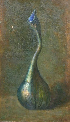 SARAH EDDY TIFFANY PAINTING: EDDY, Sarah James, (American, 1851-): Tiffany Favrile Rosewater Sprinkler, O/C, 22'' x 13'', Signed lower right, unframed. Artist exhibited at the Boston AC, PAFA. Small abrasion with tear.