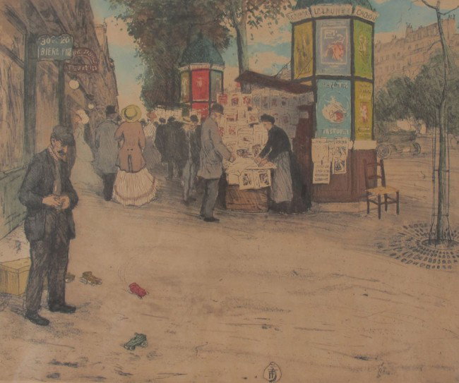 TAVIK FRANTISEK SIMON PARIS AQUATINT: SIMON, Tavik Frantisek, (Czechoslovakian/American, 1877-1942): "On the Boulevard, Paris", Etching and Aquatint, sight size 14 1/4" x 17 1/4", pencil signed lower right, signature in the plate, pencil 