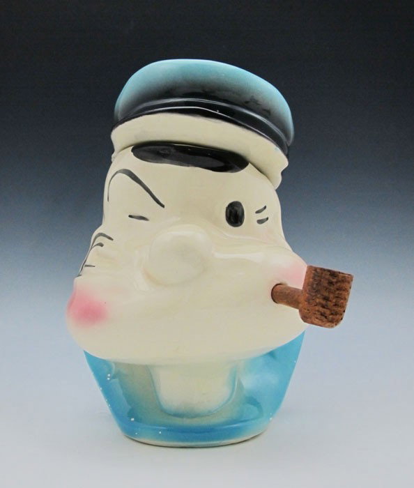POPEYE COOKIE JAR: POPEYE COOKIE JAR: Unmarked as to maker. 10 1/2" h. x 7" x 7".