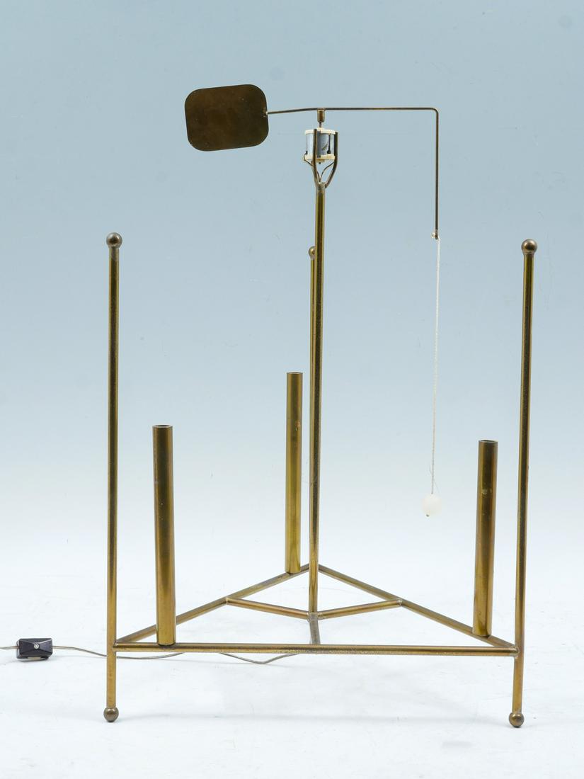 GEORGE RHOADS AUDIOKINETIC SCULPTURE: GEORGE RHOADS AUDIOKINETIC SCULPTURE: Motorized and electric powered, sculpture emits an erratic chime when running, 19.5" h., 13" per side.