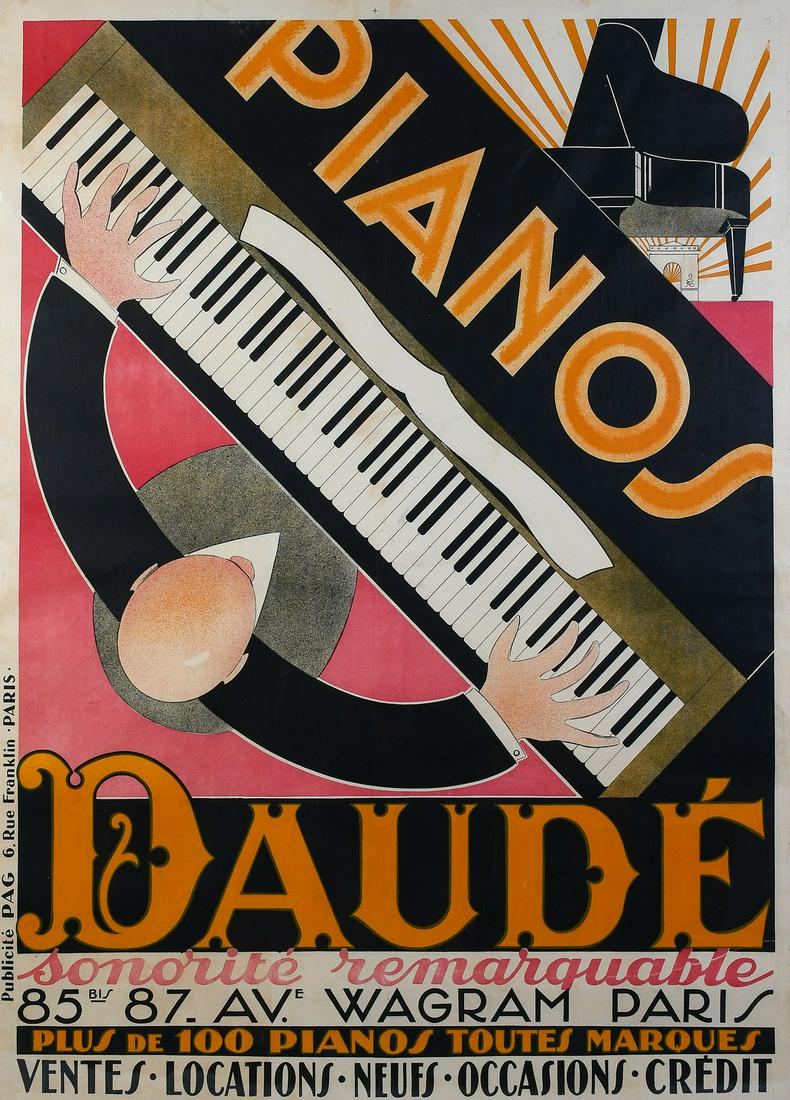 LARGE DAUDE PIANOS ART DECO POSTER (1 of 2)