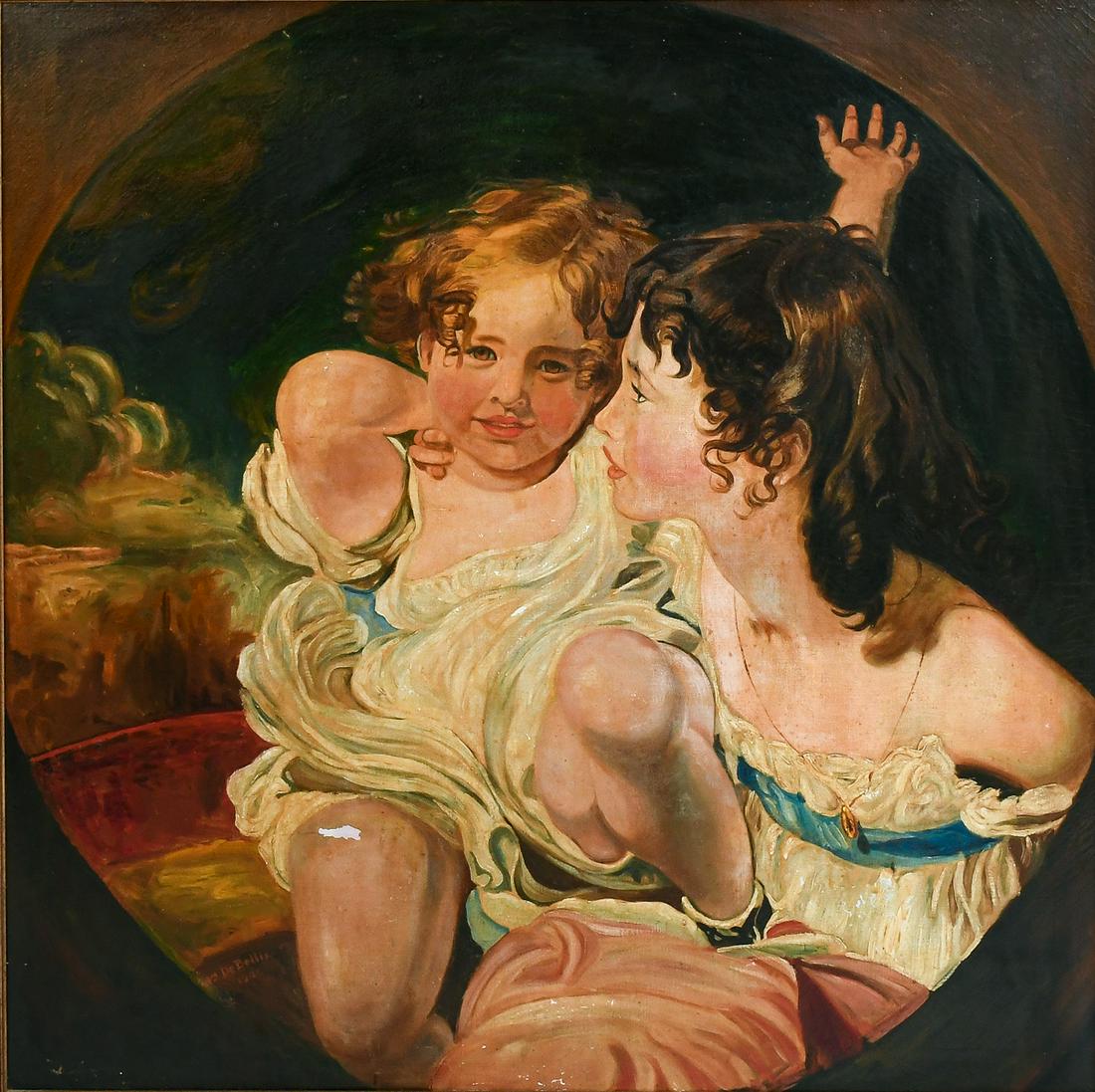 PORTRAIT OF TWO YOUNG VICTORIAN GIRLS SIGNED DEBEL (1 of 4)