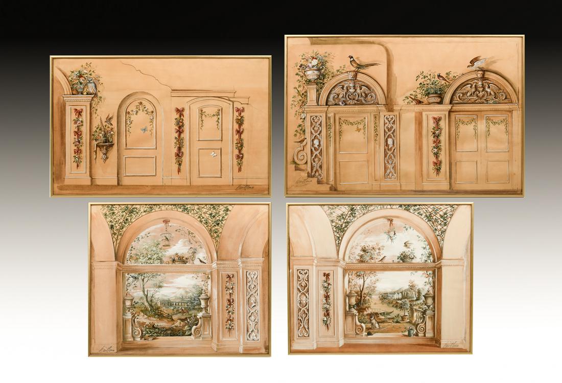 FOUR CARL TOMS WATERCOLOR STUDIES FOR MURALS (1 of 6)