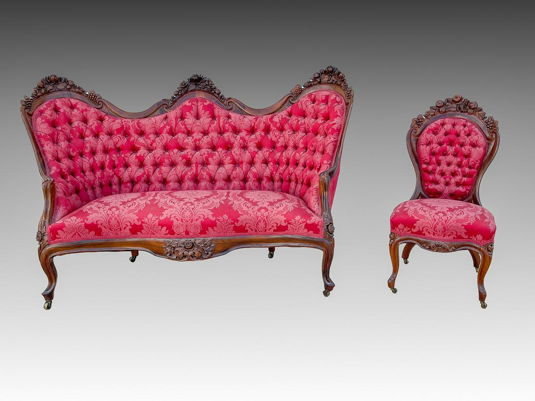 2 PC. LAMINATED ROSEWOOD CHAIR & SETTEE (1 of 7)