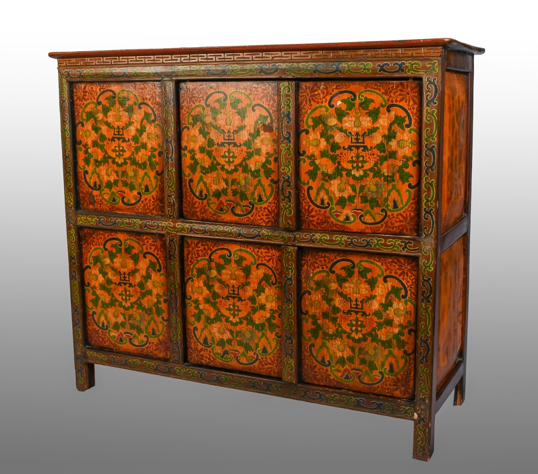 19TH CENTURY CHINESE CARVED & PAINTED CABINET (1 of 5)