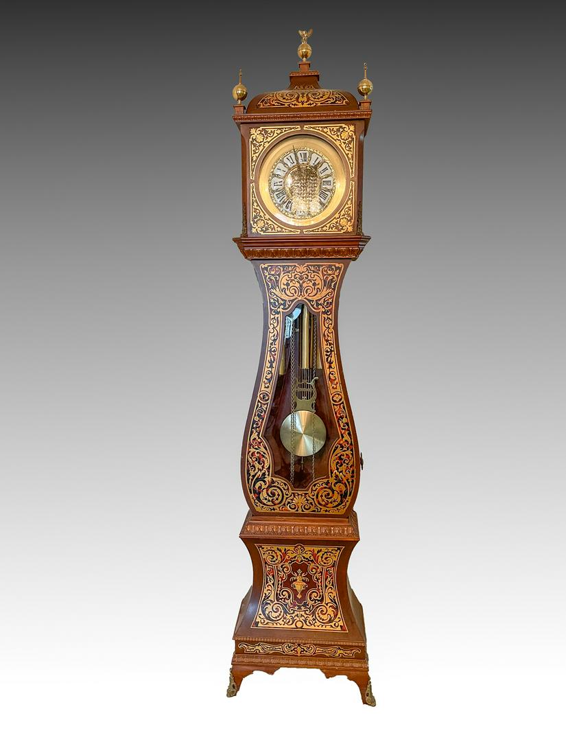 BOULLE STYLE INLAID GRANDFATHER CLOCK (1 of 5)